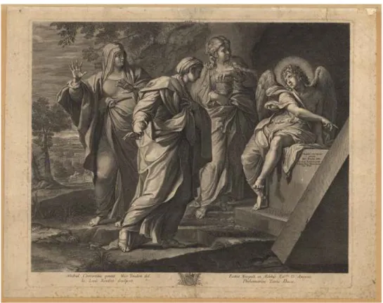 Fig. 3. Louis Roullet, Les saintes femmes au tombeau d'après Annibal Carrache, 1690, 41 x 25,5 cm, BnF, Estampes.