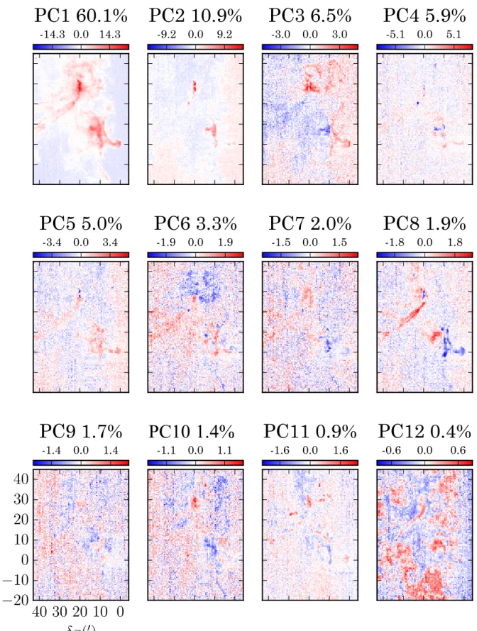 Fig. 8. Principal component maps. These maps represent the value of each observed pixel when they are projected in the space of the principal components.