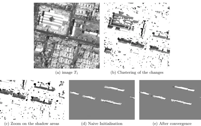 Figure 6: Polygonal approximation applied to real image pairs. At the top, detecting the shadows present at T 0 