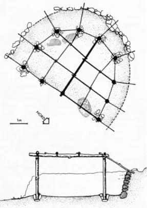 Fig. 6. Habitat du Mésolithique. Essai de reconstitution de l’abri 131. Ain Mallaha (Israël)
