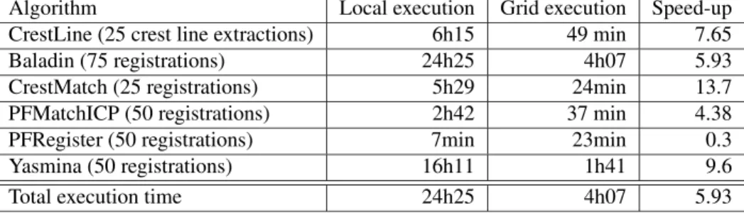 Table 1. Computation times, localy and on the EGEE infrastructure