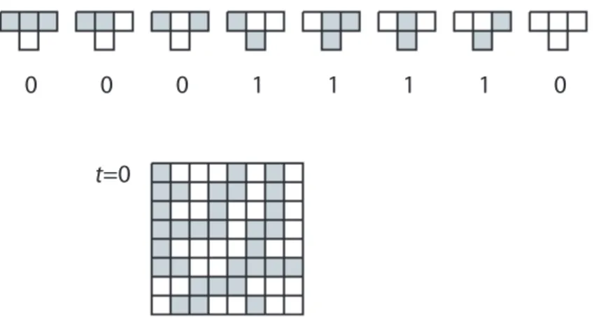 Fig. 3: Evolution of CA30 on a ring with N = 8 cells.