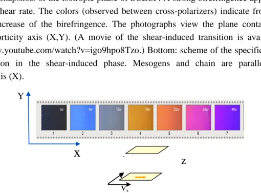 Figure 2. Snapshots of the isotropic phase of SCLCP. A strong birefringence appears over  a  critical  shear  rate