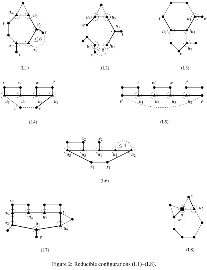 Figure 2: Reducible configurations (L1)–(L8).