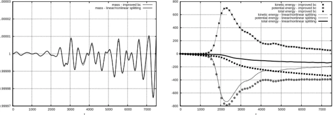 Figure 11: Evolution of the mass for a 4D toroidal test case, µ 6= 0