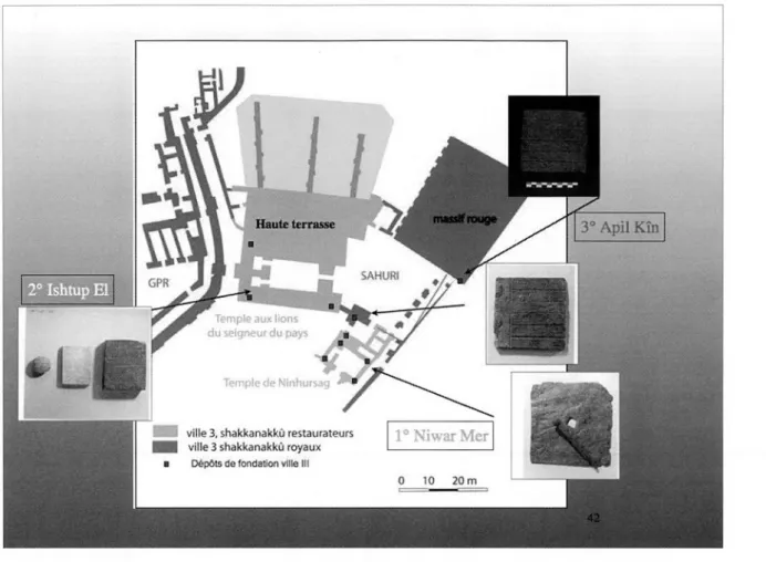 Fig.  11  :  Mari centre m onumental  de la ville  3  et situation des tablettes  inscrites,  (M ission archéologique  française de Mari).