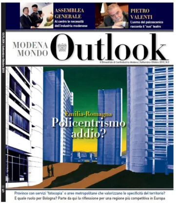 Figure 3 | Couverture du magazine de la Confindustria de la province Modène pour le numéro septembre-octobre 2010 avec pour  titre « un adieu au polycentrisme ? » 