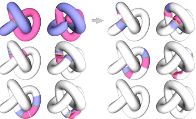 Fig. 10. Fixing flips and twists. Starting from a suboptimal map having a discontinuity, ironing proceeds through front propagation to remove artifacts