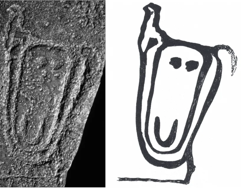 Fig. 3 – Ovale à double ponctuation gravé à Issamadanen dans l’Adrar des Iforas (hauteur : 30 cm)