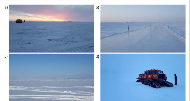 Figure 1. Photos showing winter travel activities across the tundra on the North Slope of Alaska