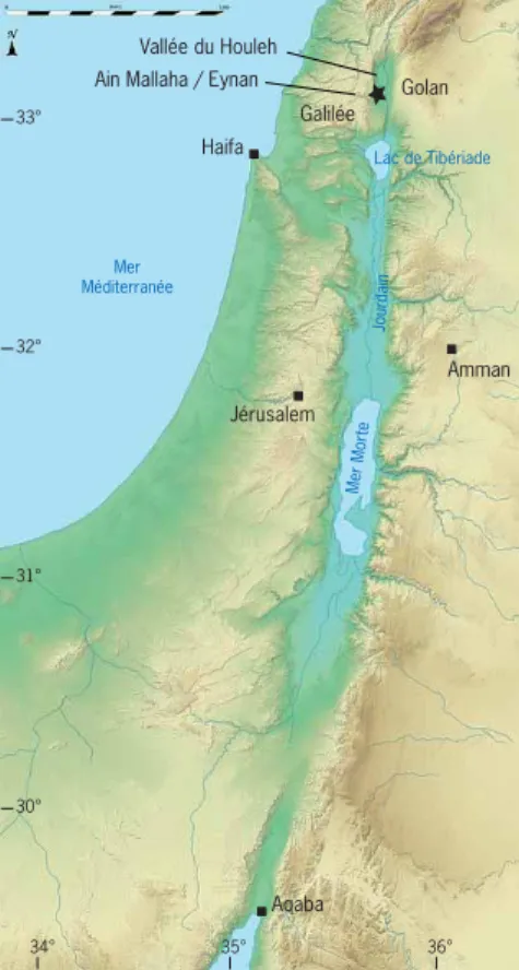 Figure 1. Localisation du site d’Ain Mallaha /Eynan et  de la Vallée du Houleh au sein du « Rift » du Jourdain