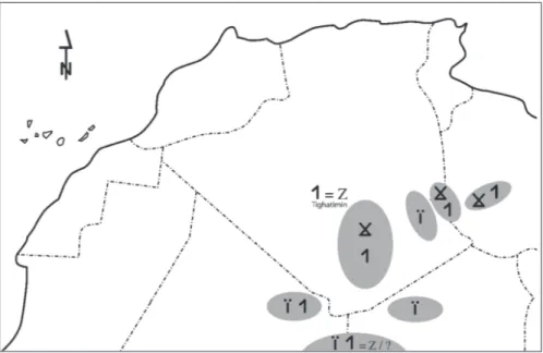 Fig. 3. Repartitions of signs in the Tuareg territory for 