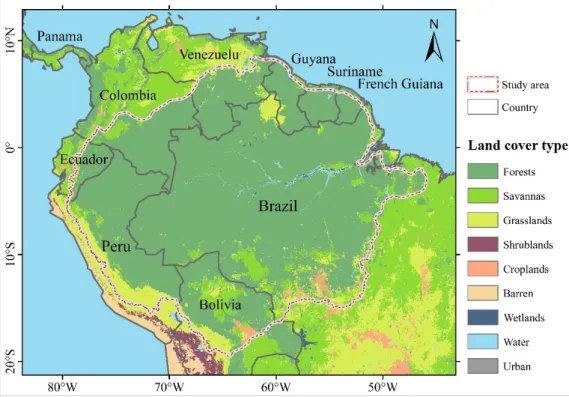 Figure 1. Study area. The vegetation map was extracted from MODIS land cover product in 2005