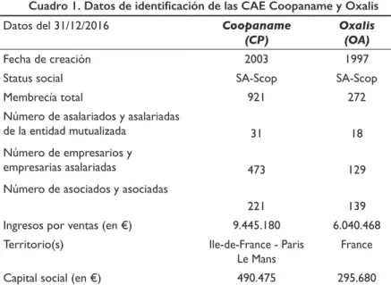 Cuadro 1. Datos de identificación de las CAE Coopaname y Oxalis