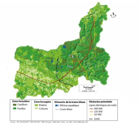Figure 2 : Implantation des infrastructures linéaires dans les milieux naturels du PNRA.