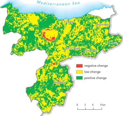 Figure 5. Vegetation changes based on Landsaet images between 1995 and 2015 from the processing  of data taken from LANDSAT images 