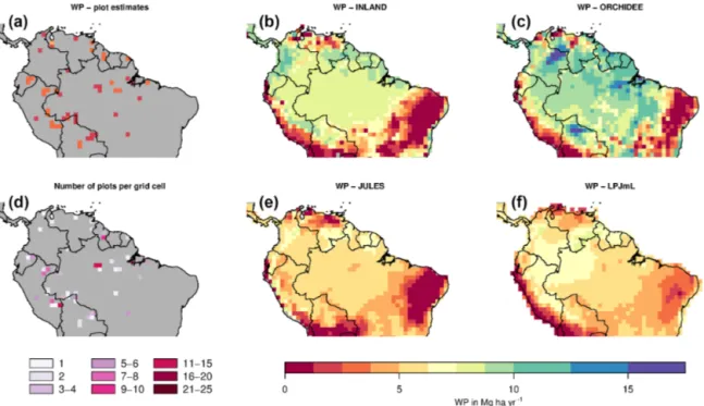 Figure 6. Estimates of aboveground woody productivity (WP) from forest plots in 1 ◦ × 1 ◦ pixels
