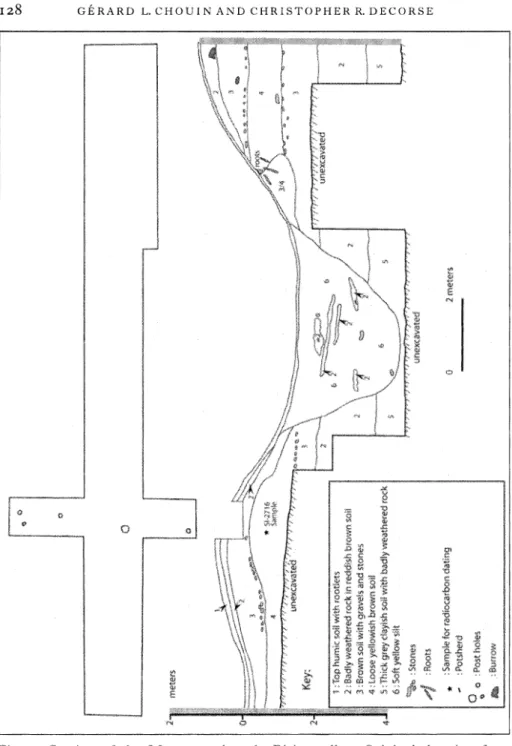 Fig.  r.  Section  of  the  Monsa  earthwork,  Birim  valley.  Original  drawing  from  Kiyaga-Mulindwa,  •Earthworks', 95-6,  redrawn by Gerard Chcmin
