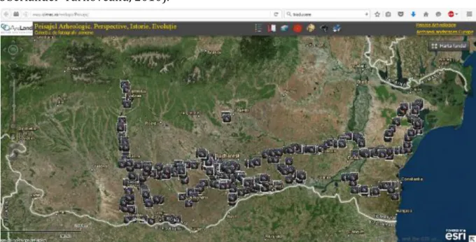 Figure 3. Extrait du site web par lequel les photos aériennes géolocalisées des différentes campagnes  réalisées par l'équipe du cIMEC sont consultables (map.cimec.ro/webgis/Peisaje/)