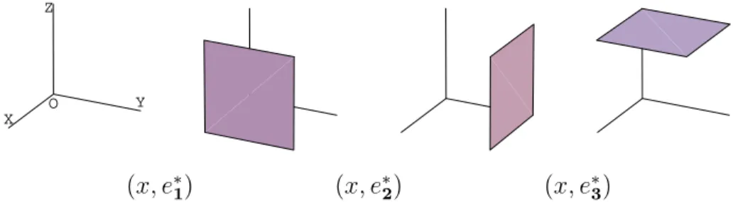 Figure 3: Exemples of geometric models of (x, e ∗ i ) in dimension 3