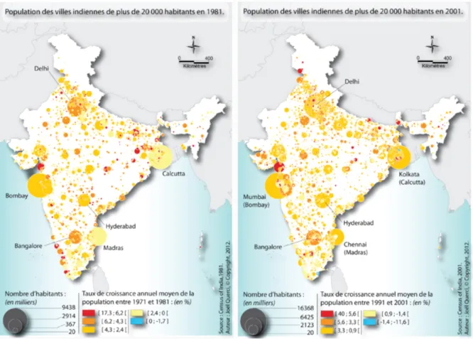 Figure 2 – Vitesses et rythmes de croissance des villes indiennes.