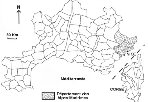 Fig. 1 Les secteurs de la région méditerranéenne française pour chacun desquels est calculé l’indice de risque par MétéoFrance pendant la saison estivale des feux de forêt.