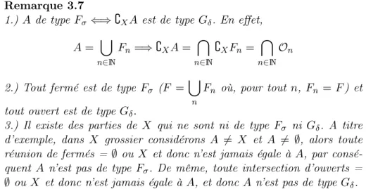 Figure 1.3.2 – Ensembles G δ et F σ . Remarque 3.9