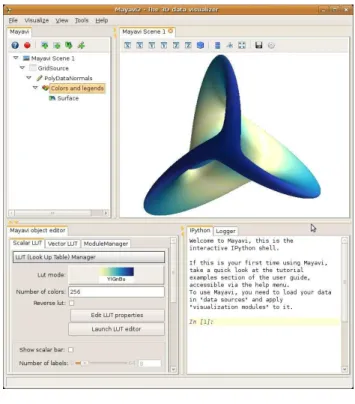 Figure 1: A view of the mayavi2 application showing the Mayavi logo: a Boy mathematical surface