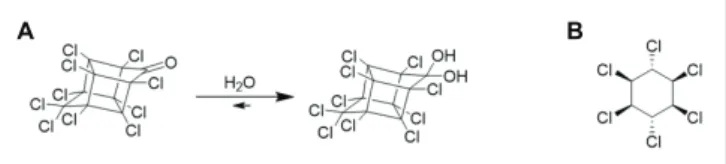 FIGURE 1 |  (A) Chemical structure of chlordecone mostly present under its  hydrated form Wilson and Zehr (1978)