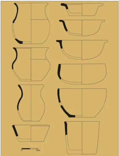 Fig.  5. Recipientes cerâmicos de pequeno e medio tamanho, para cozinhar e servir,  da  Idade  do  Ferro  (P INTO   2011,  2,  Est
