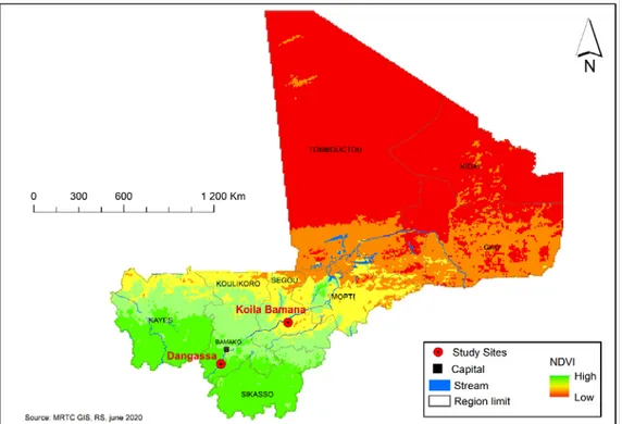 Figure 1.  Study sites:  shapefiles have been obtained from the Mission of Decentralization and  Institutional Reform of Mali (MDRI)