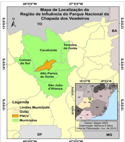 Figura 1- Mapa de Localização da Região de Influência do Parque Nacional da Chapada dos  Veadeiros.