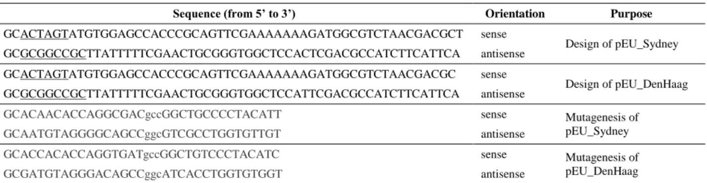 Table I. Primers used for cloning and mutagenesis of norovirus plasmids. 
