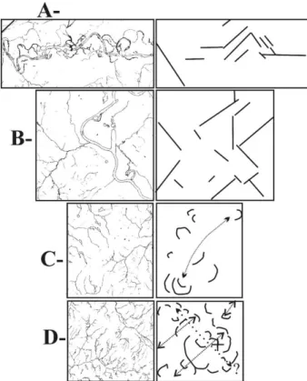 Fig. 3 . Method of structural analysis of drainage network. Position of A, B, C and D: see Fig