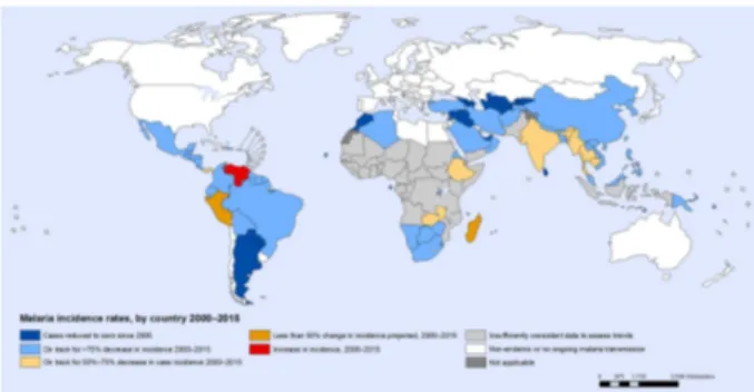 Figure 1: Malaria incidence rates by countries from  2000 to 206, WHO, 2015. 