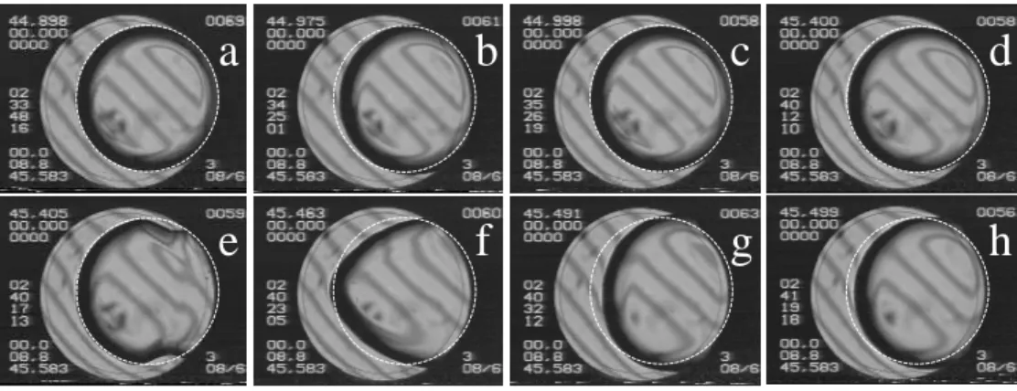 FIG. 10: Time sequence of images of cell 8 during two 100 mK quenches. The gas spreads during each quench that lasts about 12 s