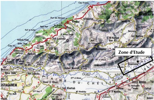 Figure 1. Situation géographique de la zone d’étude sur carte d’état major 1/500 000 e .