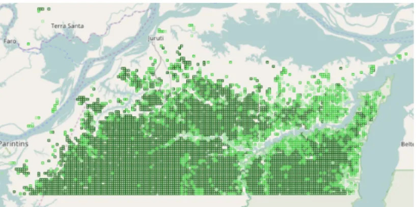 Fig. 8 Forest ecosystem cells on an OSM background map