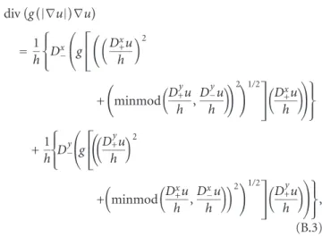 Figure 13a depicts the gradient vector field of the minmod function (the background color indicates the value of the minmod function), and Figure 13b illustrates its  con-tours.