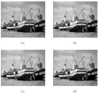 Figure 2: Image evolution of (a) the original image under (b) the heat flow, (c) Perona-Malik flow, and (d) the total variation flow.