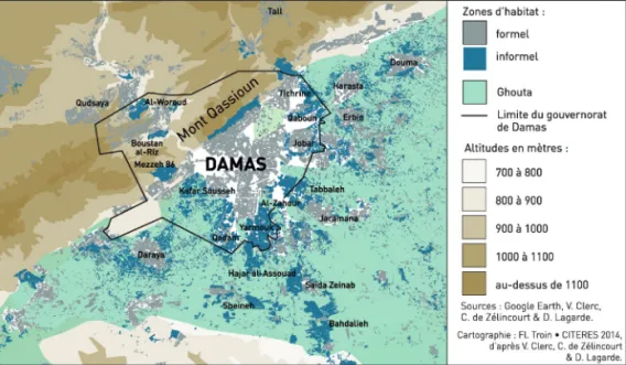 Figure 2. Les zones d’habitat informel à Damas et dans sa périphérie en 2009.
