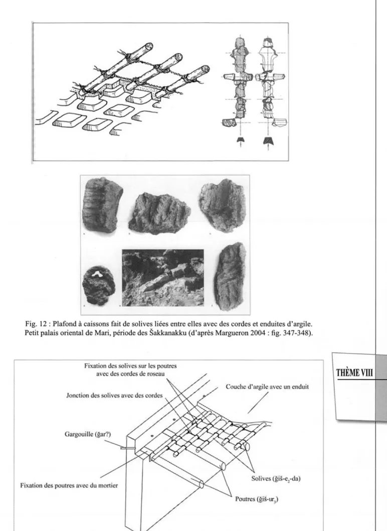 Fig.  12  :  Plafond à caissons  fait de  solives  liées  entre elles  avec des cordes et enduites d ’argile