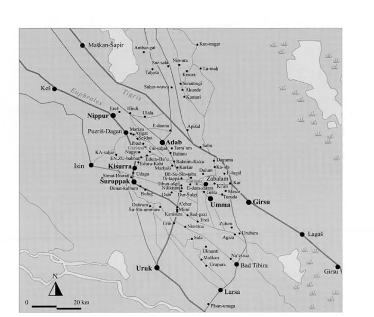 Fig.  2  :  Essai de localisation de  Garsana d ’après D.  Owen et W.  Heimpel (carte M