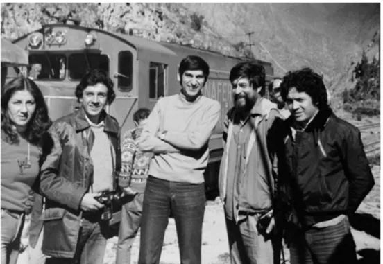 Figura 2: Congreso del Hombre Andino en el año 1979, Machu Pichu, Perú. De izquierda a  derecha: Nancy Montenegro, Calogero Santoro, Mario A