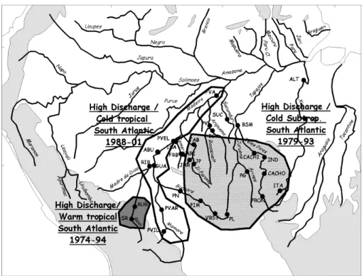Fig. 6 Relationships between discharge and SST in the South Atlantic, tropical (0–20°S; 