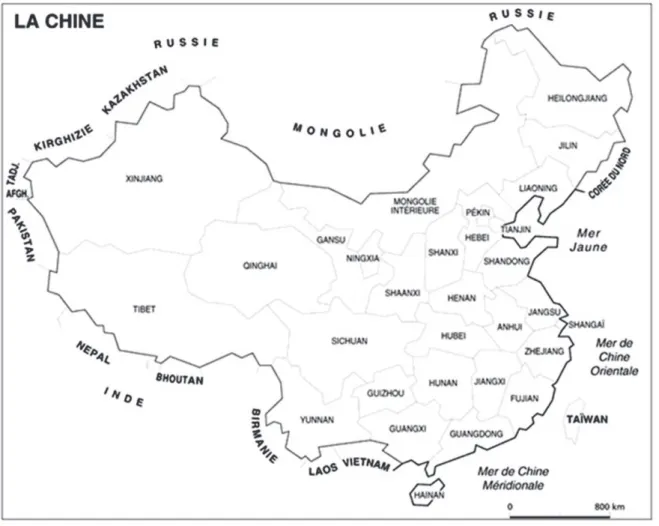 Fig. 1 - Carte des provinces de la Chine (d’après Sciences Po cartographie).