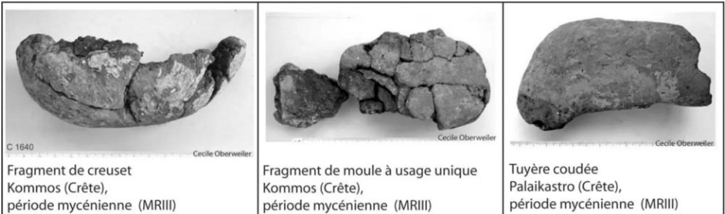 Fig. 2.  Creusets, moules et tuyères mycéniens.