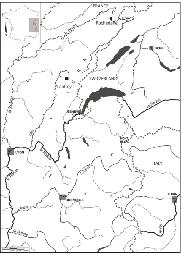 Figure 1. Location of Rochedane site and Lake Lautrey in French Jura (eastern France).