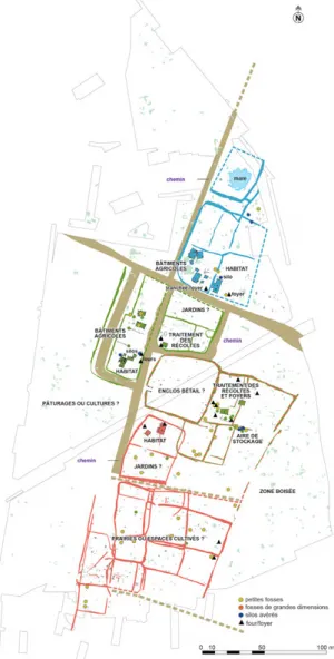 Figure 5). Many paths serving the site have also been unearthed (in brown on the figure)