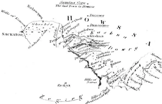 Figure 5 : Carte de la zone frontière entre Gobir et Sokoto selon Clapperton